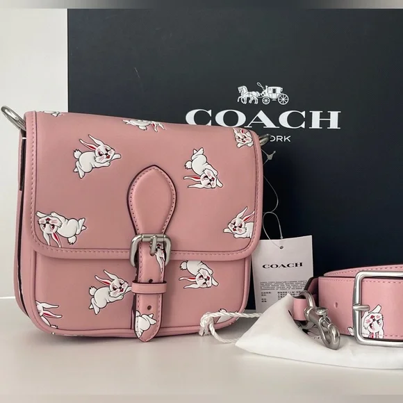 Coach x White Rabbit Pink Frankie Messager 19 Bag Crossbody With Rabbit Print - Picture 1 of 9